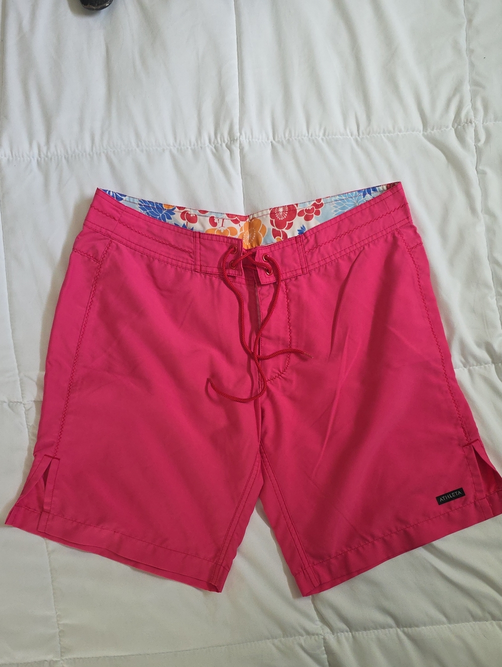 Athleta Bright Pink Floral-Lined Board Shorts, 9" Inseam